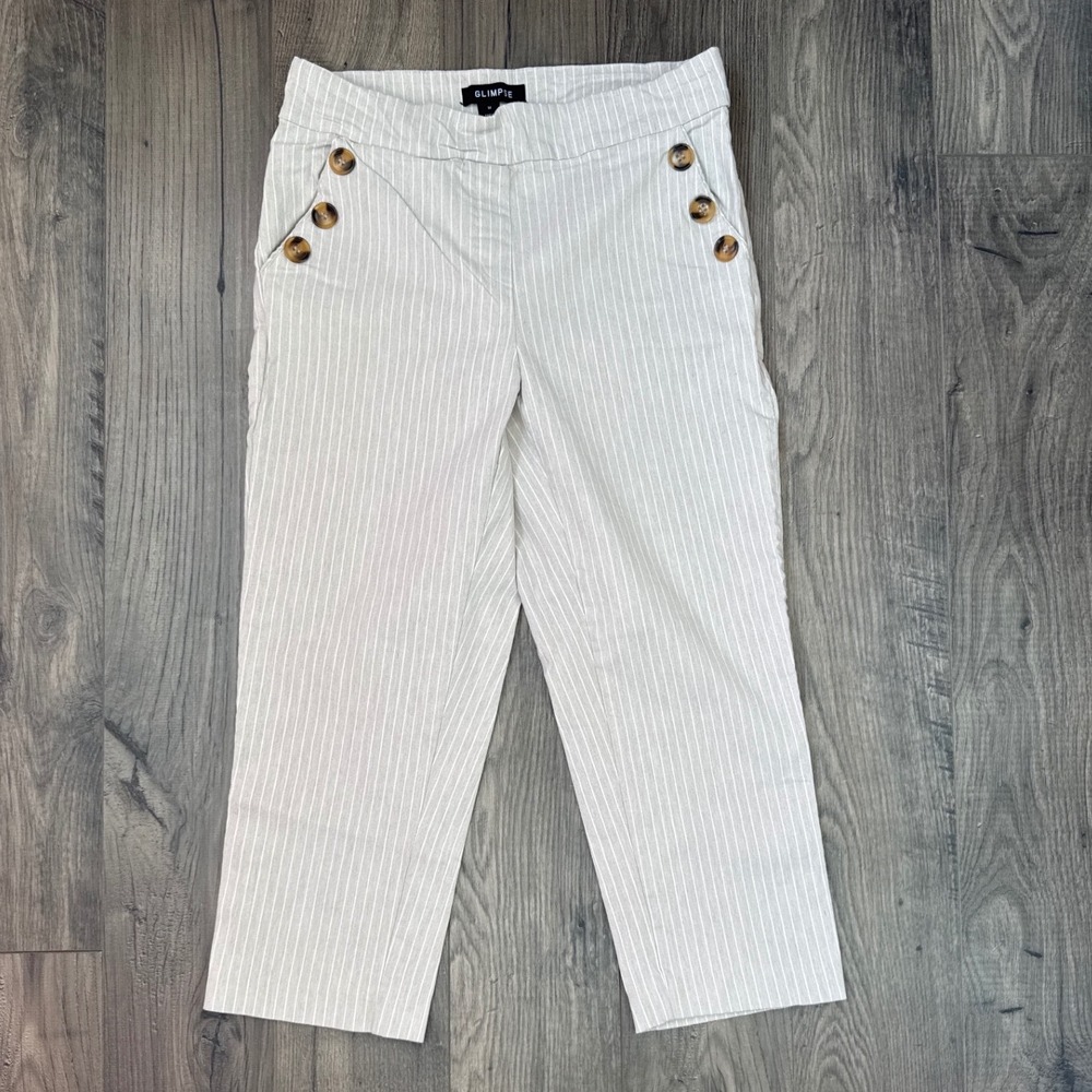 White Pinstripe Capris with Button Detail